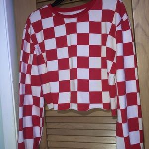 Red & White Fleece Checkered Crop Top